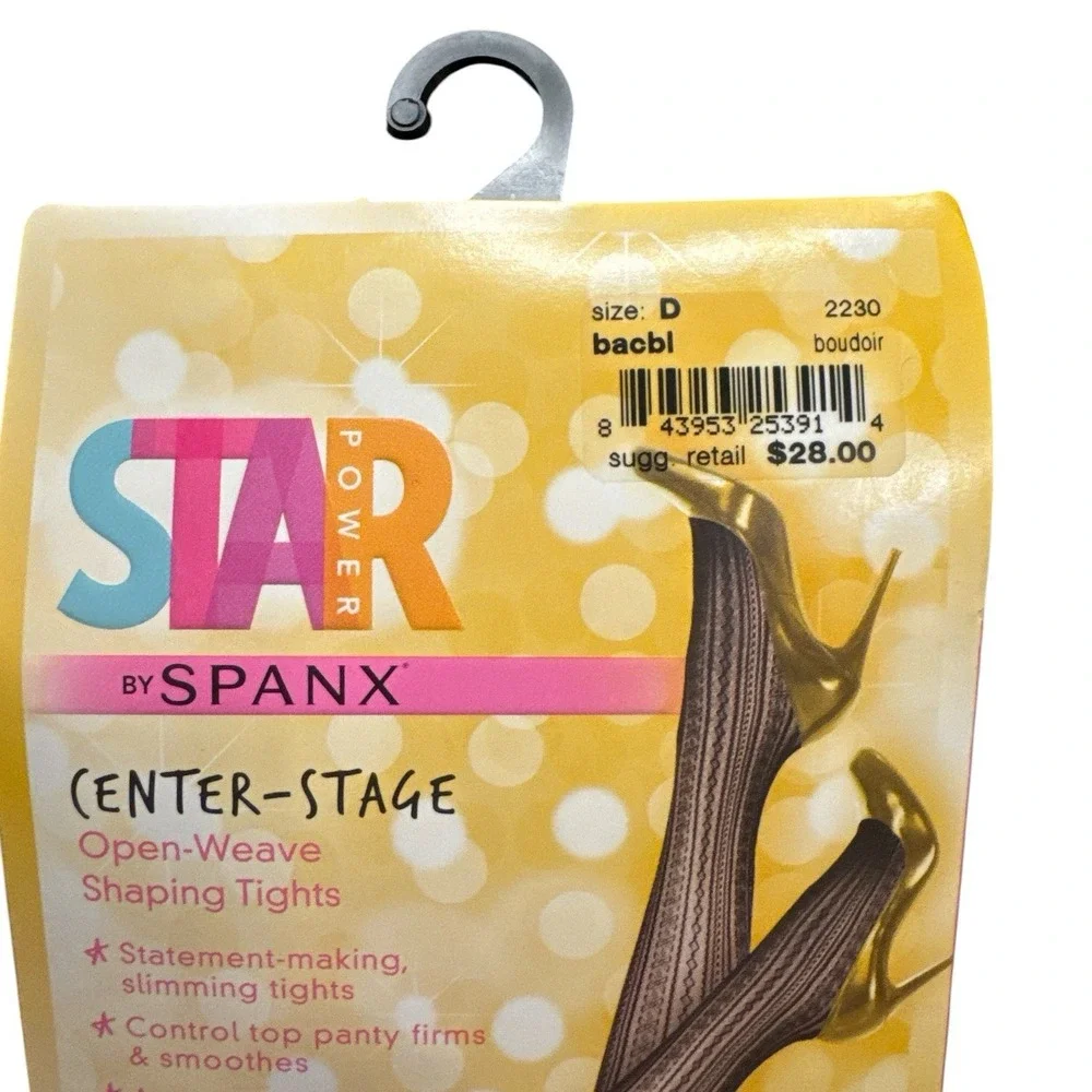NWT Star Power by SPANX Shaping Tights Black Ribbed‎ Row Pattern Size D